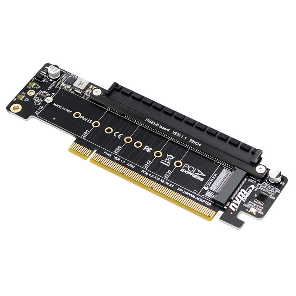 N245R Super PCIE4.0 Split Expansion Riser Card PCIE X16 TO M.2 NVME SSD Adapter Card PCIE X16 to X8+X4+X4 Quad VROC .2 NVMe Port