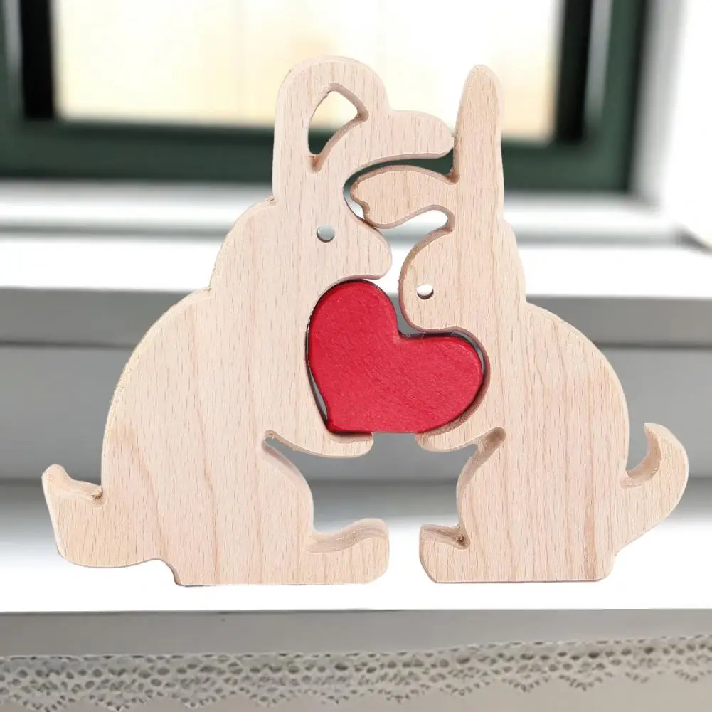 Family Love Puzzle Wooden Animal Puzzle Ornament Gift for Christmas Birthdays Valentine's Day Fox Rabbit Cat Horse Design Custom