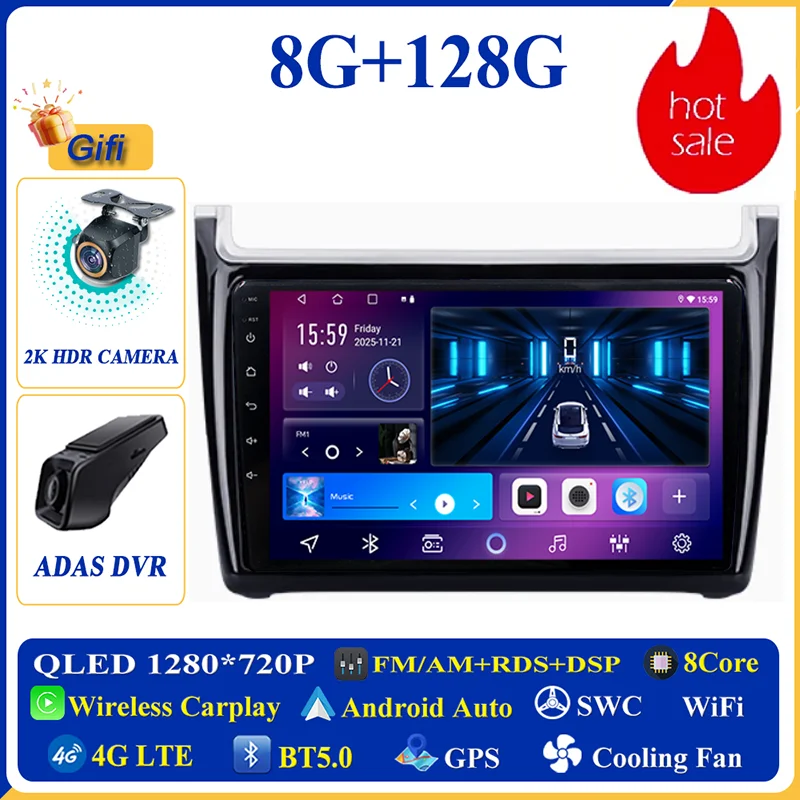 Android 16 Carplay Auto voor VW Volkswagen POLO 5 2008 - 2017 autoradio multimediaspeler navigatie GPS geen 2Din 2 Din DVD