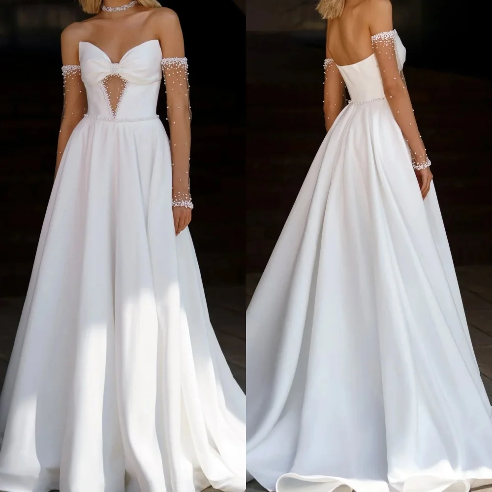 

Customized Charmeuse Beading Bow Pleat Glitter A-line Long Dresses Bespoke Occasion High Quality Woman Elegant Party Wedding