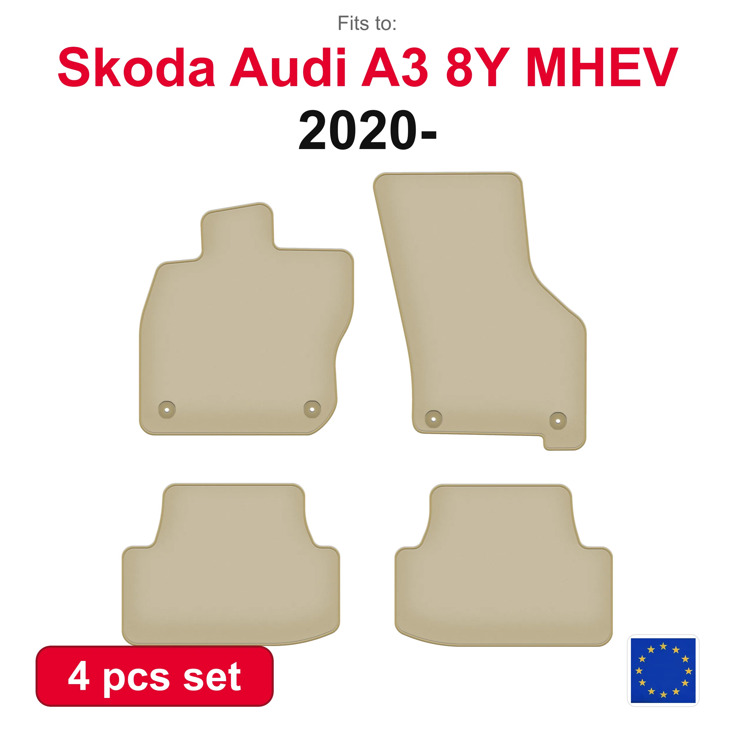 PREMIUM Auto-Velourmatten für Skoda Audi A3 8Y MHEV 0 (2020-) -beige passgenaue (4-teilige) Auto-Fußmatten-Sets
