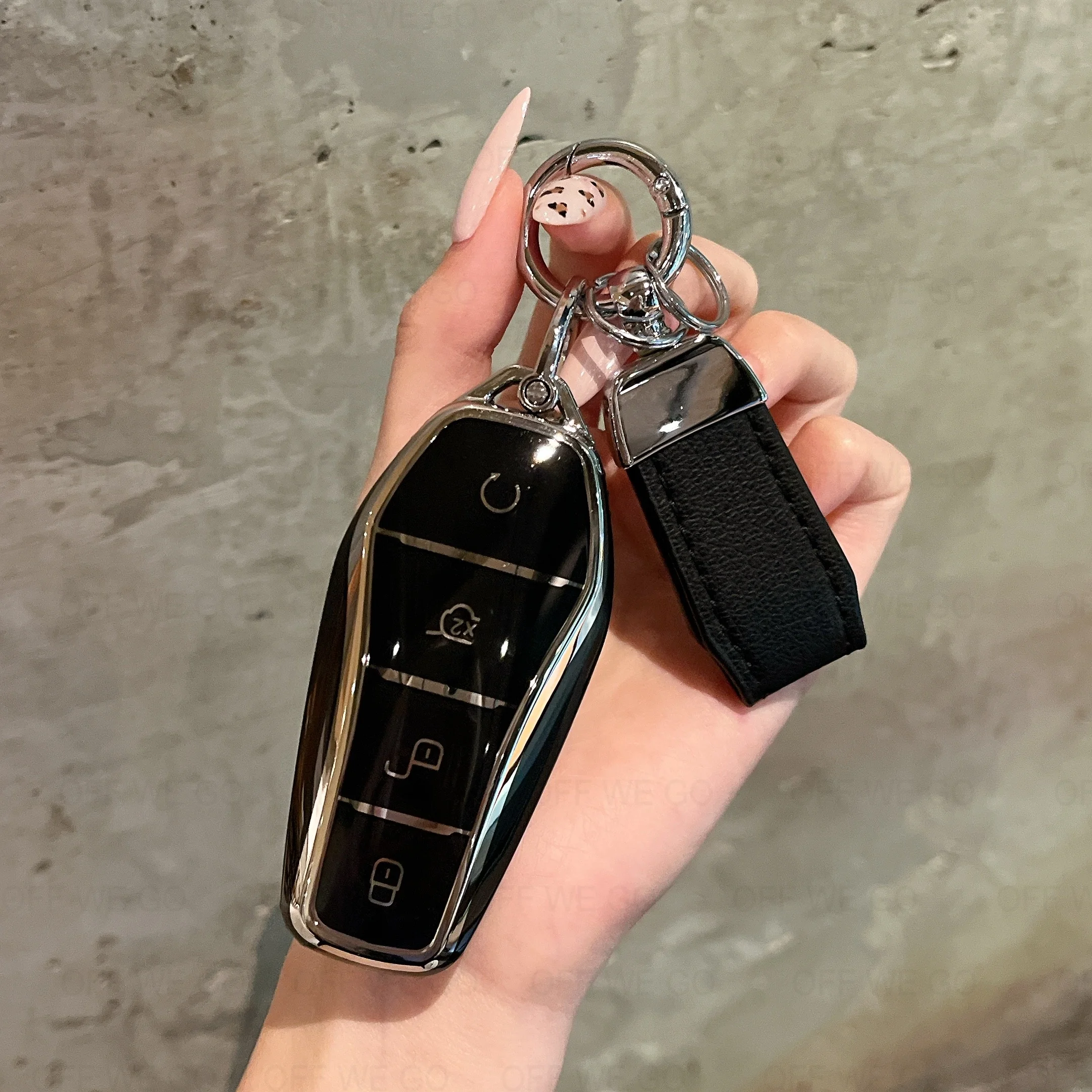 Autoschlüssel-Hülle Passend für BYD Han Ev Tang Dm, 4-Tasten Leder-Schlüsselhülle Smart Key-Gehäuse mit Schlüsselanhänger – Detail 15