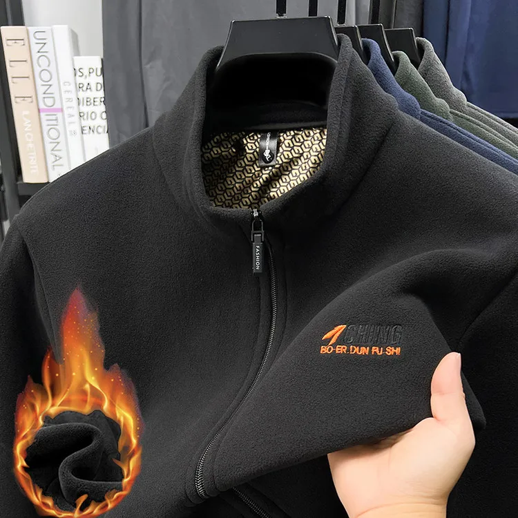 

Мужской открытый кардиган на подкладке, теплая повседневная толстовка, двусторонняя бархатная верхняя одежда на осень-зиму