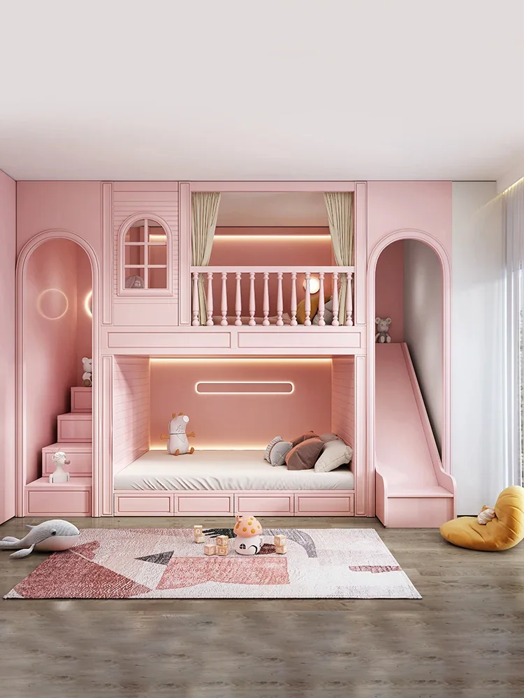 Fruit Brand Children's Room Whole House Customized Slide Bed Tree House Top and Bottom Double Bed Elevated Twin Bed