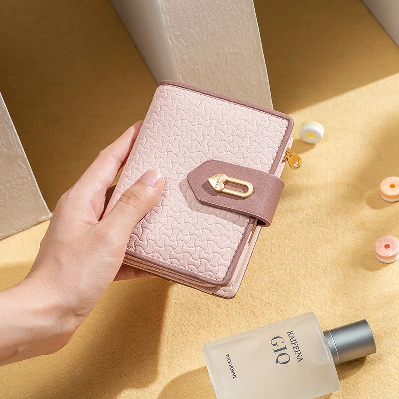 

Короткий кошелек для женщин из искусственной кожи, простой модный трендовый студенческий складной уличный маленький бумажник на молнии с пряжкой «love»