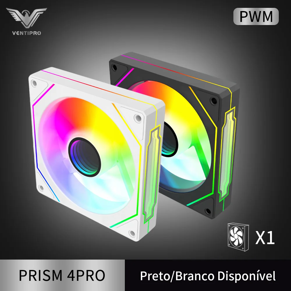 VENTIPRO PRISM SERIES 4 PRO PWM Ventilador ARGB de 120 mm Ventilador para gabinete de computador Ventiladores para gabinete de PC 8+12 LED Controle de velocidade PWM Ventiladores para computador