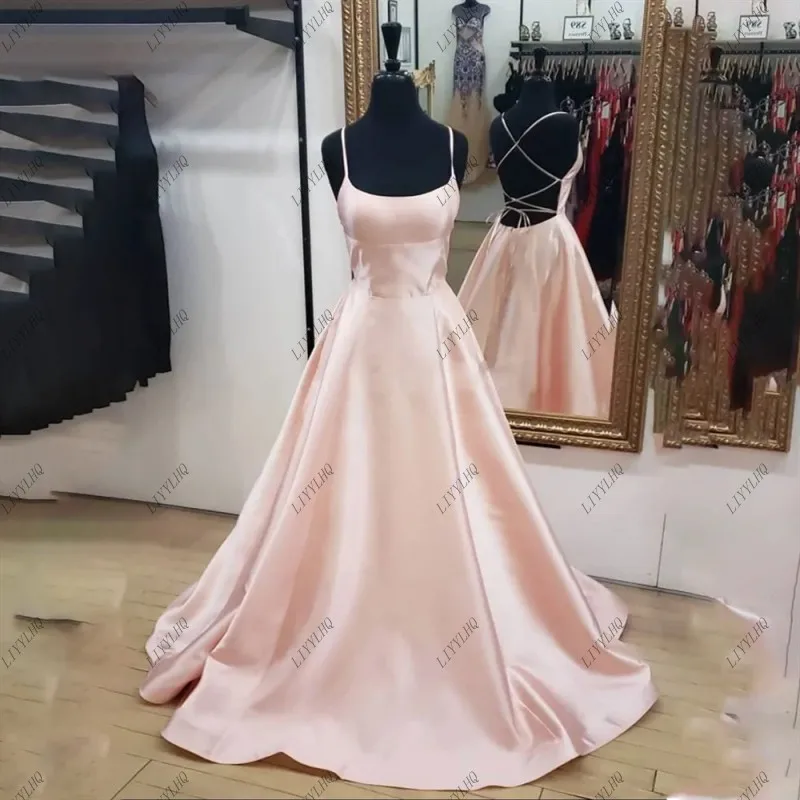 LIYYLHQ Light Pink Prom Dresses Gown A Line Backless Stain Formal Gown Sleeveless Evening Gown Formal Dress vestidos de noche