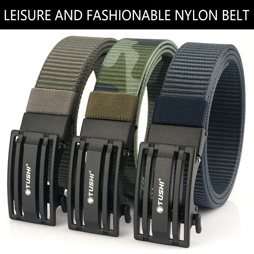 TUSHI Automatic Buckle Light Comfortable metal Military Nylon Belt Outdoor Hunting Multifunctional Tactical Canvas Belts for Men