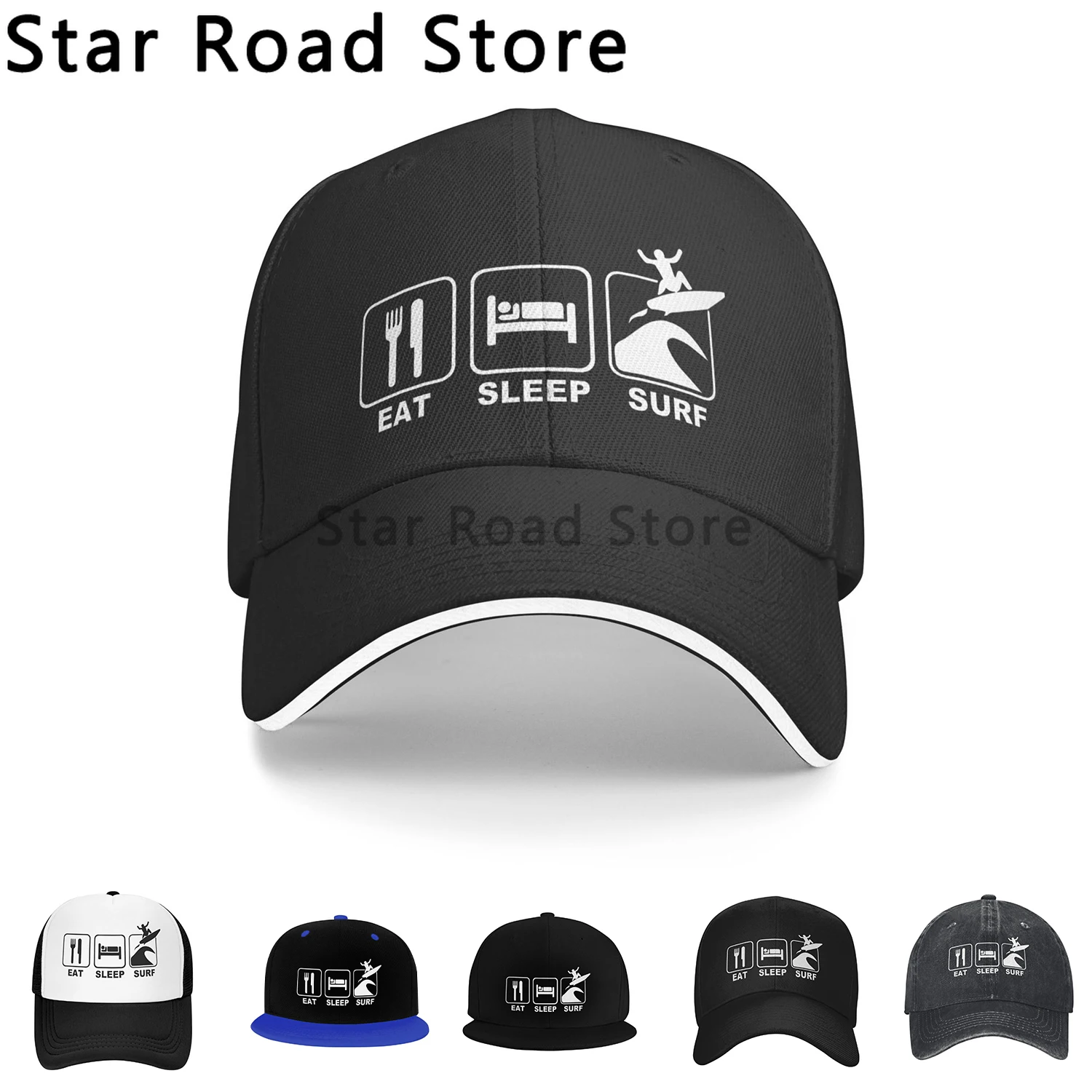 

Eat Sleep Surf Funny Letters Cap 100% Cotton Women Men Adjustable Baseball Caps Bone Unisex Hip Hop Snapback Hat Surf for Unsiex