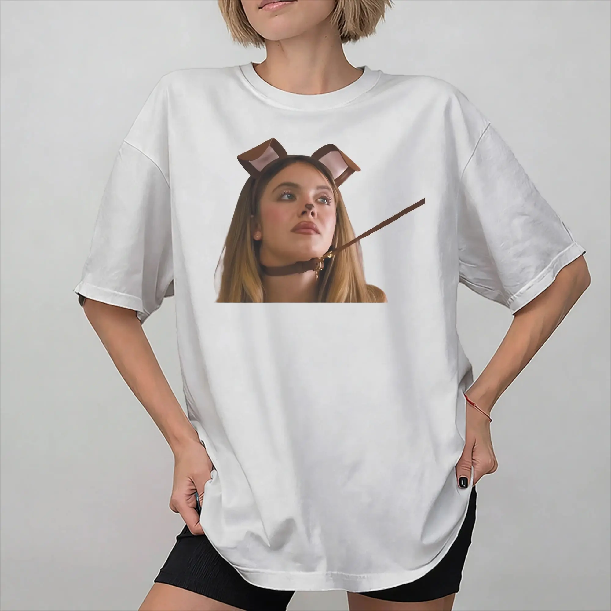 T-shirt en coton imprimé pour hommes et femmes, Sydney Sweeney Bunny Ears Euphorias 3 cassie, vêtements