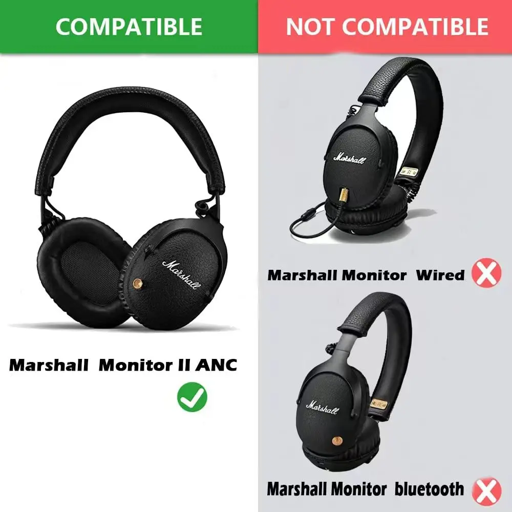 Replacement Earpads for Marshall Monitor II 2 ANC Headphones, Protein Leather+Memory Sponge Noise Isolation Earmuffs Cushion