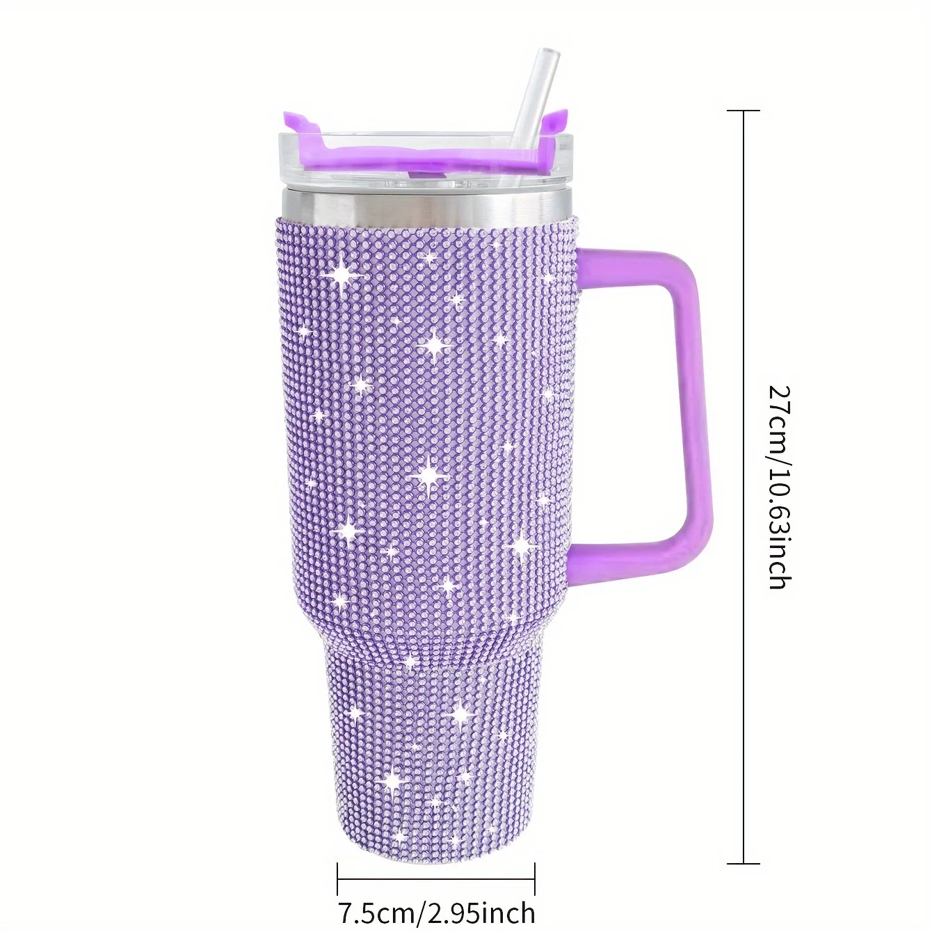 

1pc, Studded Tumbler With Lid, 40oz Stainless Steel Thermal Water Bottle With Handle, Shiny Sparkling Rhinestone Decor Drinking