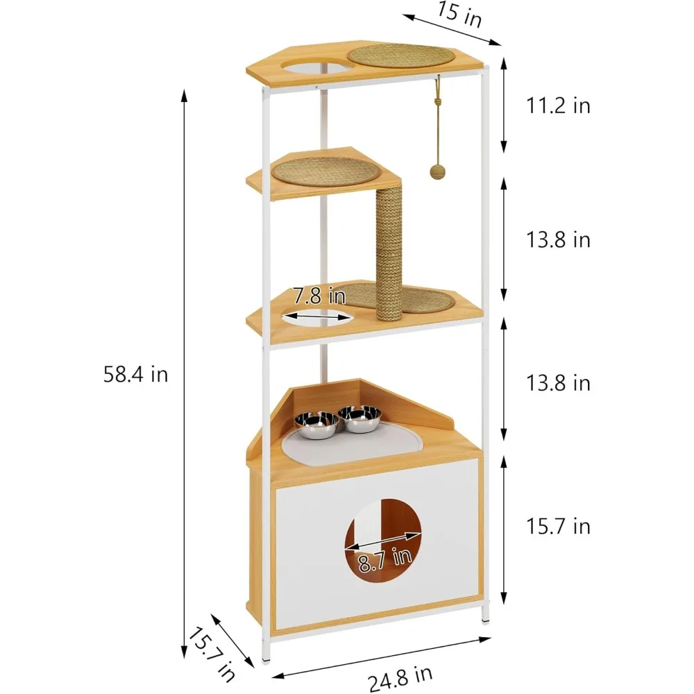 برج القطط الزاوية من soges، شجرة القطط مع عمود خدش، شقة القطط مع محطة تغذية ومنصات التسلق، أثاث الحيوانات الأليفة لـ