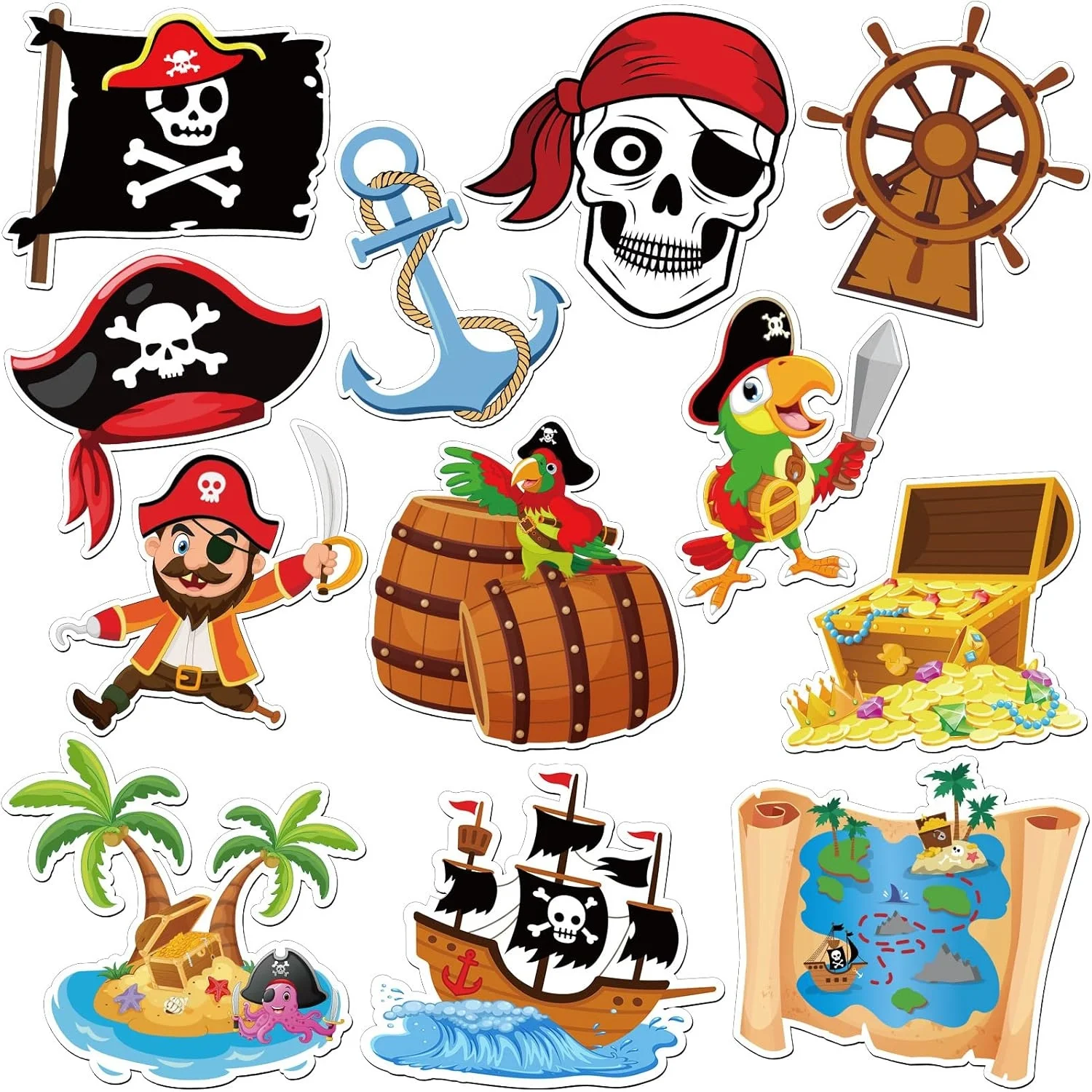 12 Pcs Cruise Door Magnetic Decorations Chest Treasure Map Magnetic Refrigerator Decor Door Sign Reusable Magnets Gasparilla Shi