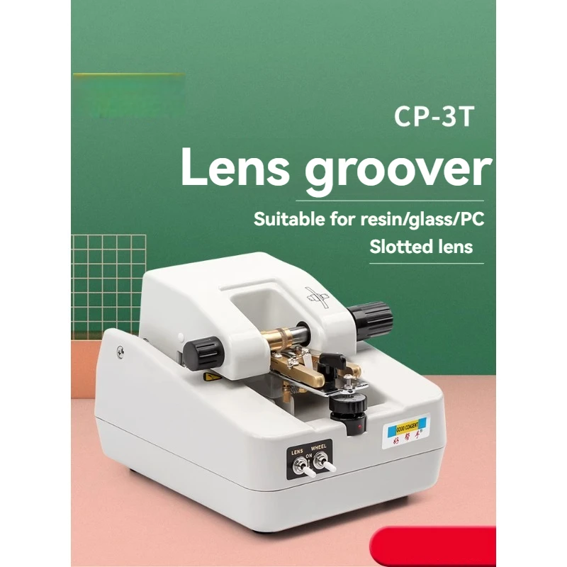 Half-rimmed eyeglass lens grooving machine, eyeglass lens grooving machine, automatic grooving machine for eyeglass plotters