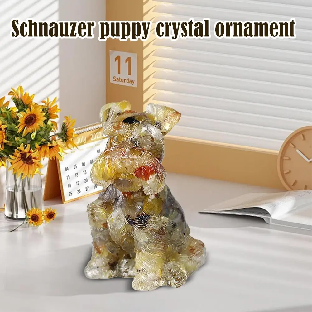 Natural Crystal Gravel Drip Glue Ornaments Schnauzer Cute Puppy Doberman Desktop Ornaments Study Living Room Decoration