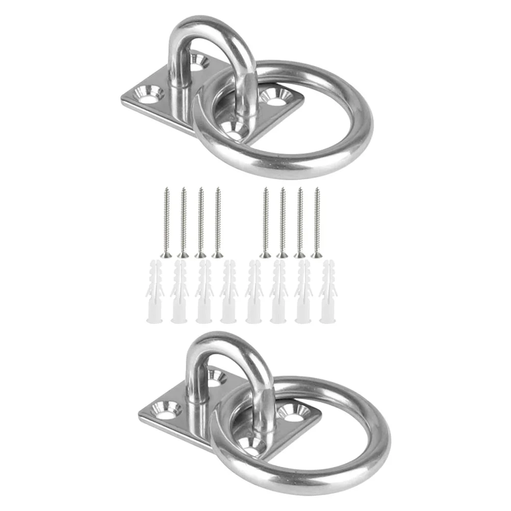 2 Pcs Fixed Square Door Catch Hook Ceiling Mount Hooks Heavy Duty Eye Bolts Stainless Steel Plate