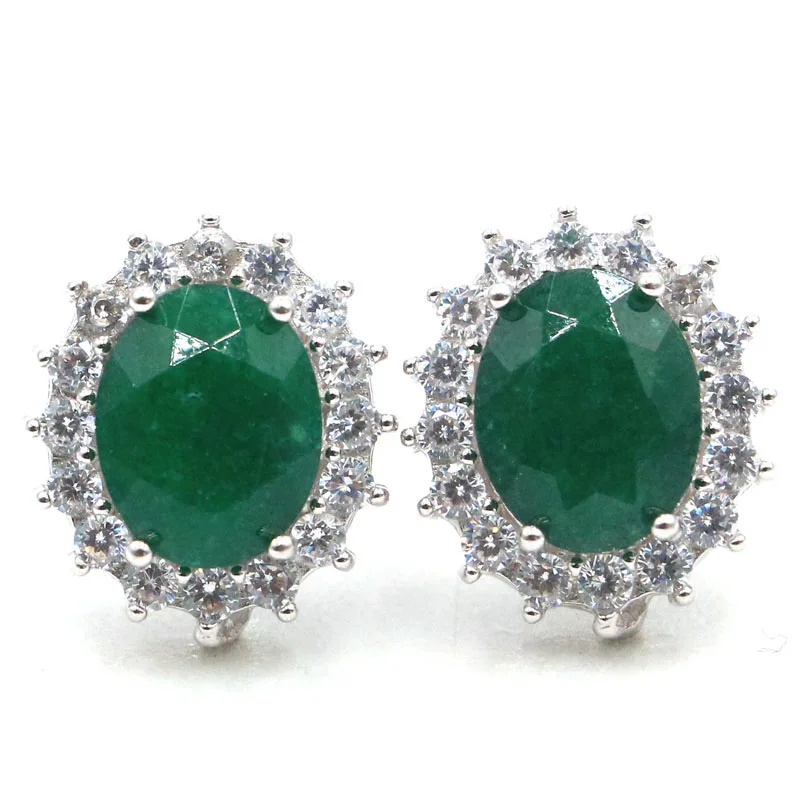 Buy 3 Get 1 Free 15x13mm Pretty Dark London Blue Topaz Real Green Emerald CZ Ladies Wedding Silver Stud Earrings