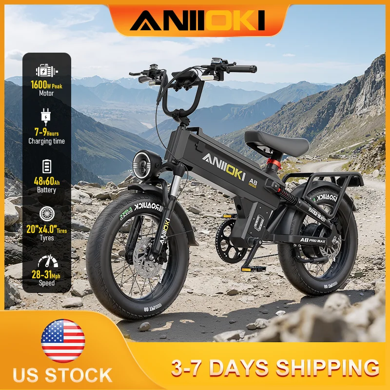 

2026 Electric Bike ANIIOKI 48V 60Ah battery Electric Bicycle 1600W Peak Motor Bicycle 31mph Max Speed Universal Bicycle