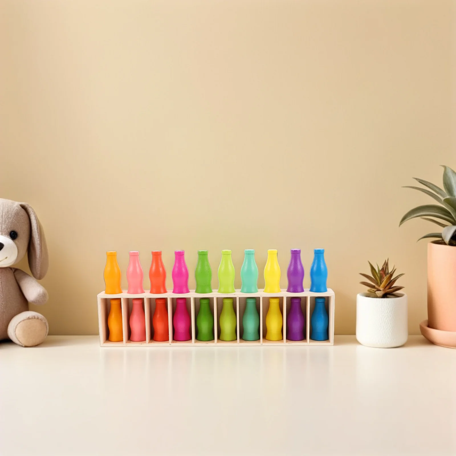 1 ensemble de jeu de tri des couleurs assorties en bois pour les tout-petits, apprentissage préscolaire, activité de développement sensoriel, conception de bouteille de boisson pour enfants