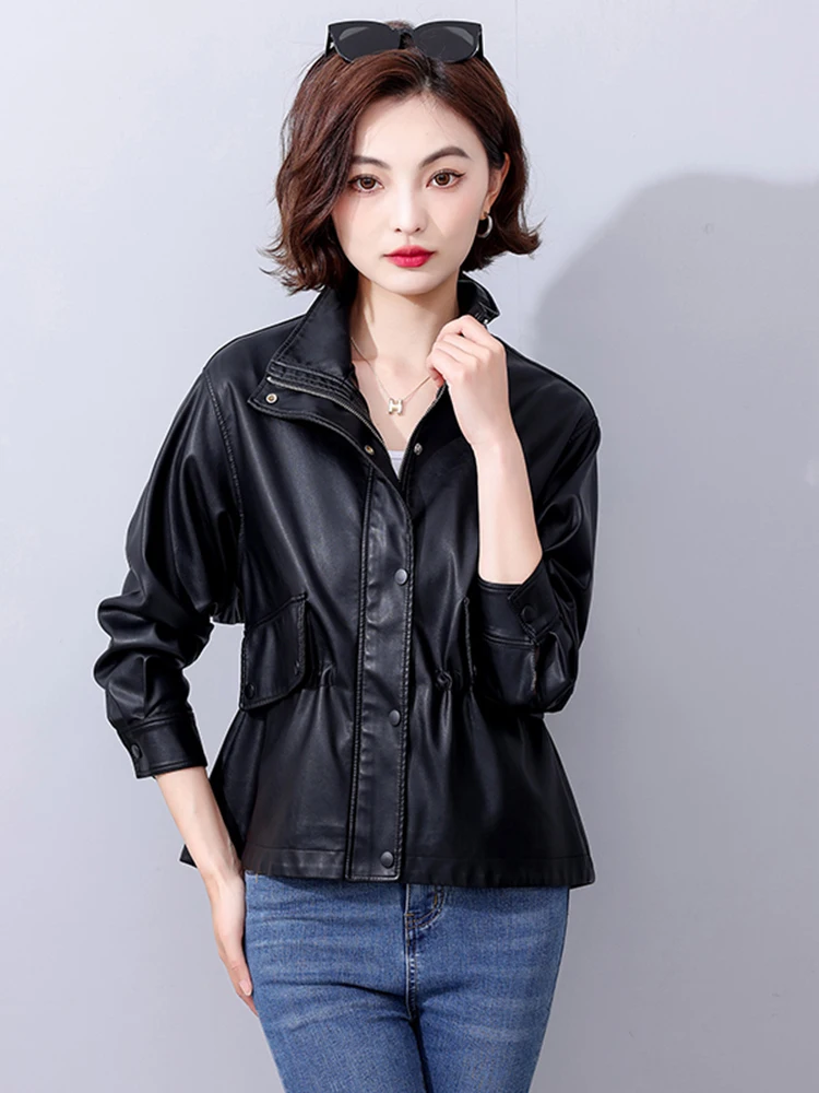   Ning 本革ジャケット レディース ショートスリーブ 2025 新作 春秋 スリムフィット シープスキンコート ジッパー開閉 ロングスリーブ