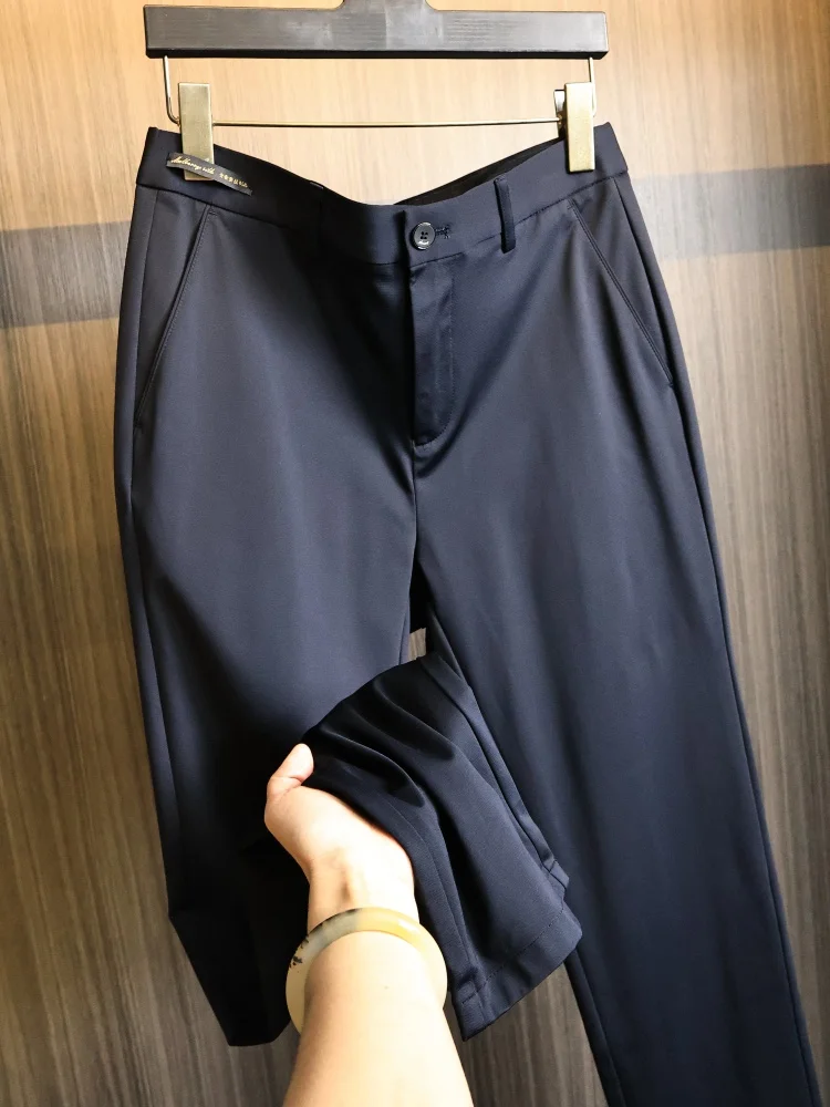 

Men's Pure Color Spring Casual Pants Silk Blend Comfortable Skin-friendly Versatile Straight Leg Fashionable Urban Style