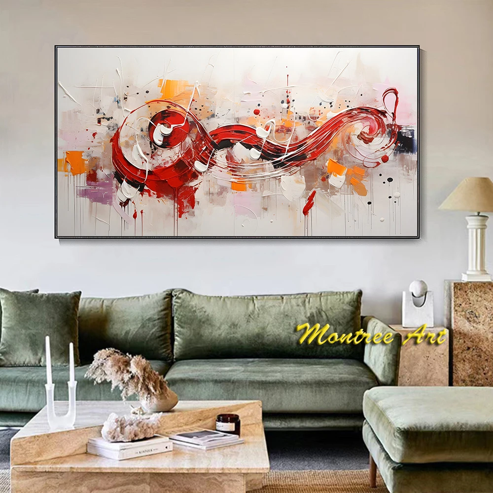 Hand Painted Oil Painting Original Notes Colorful Texture Oil Painting Creative Music Mural Five Line Music Piano Room Decor