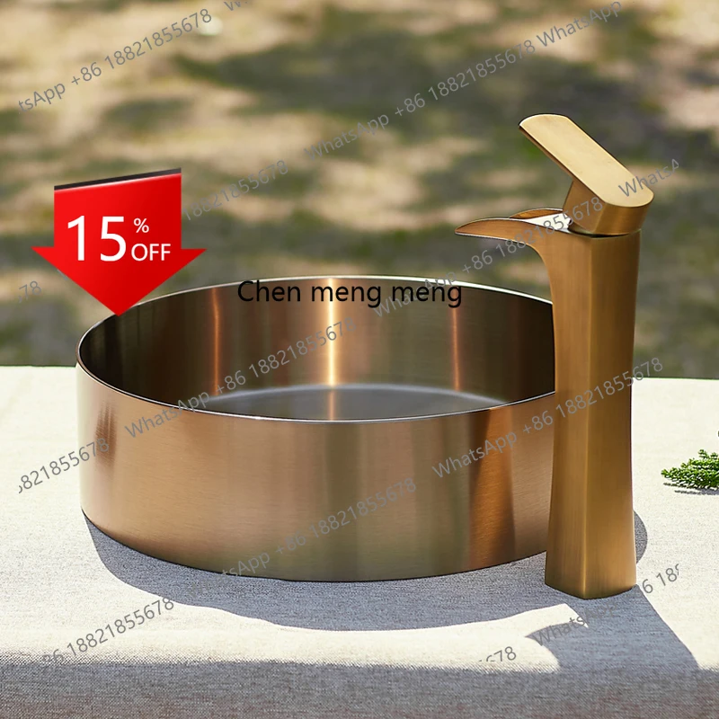 

E153 Villa courtyard stainless steel wash basin antique outdoor round table basin hotel golden wash basin