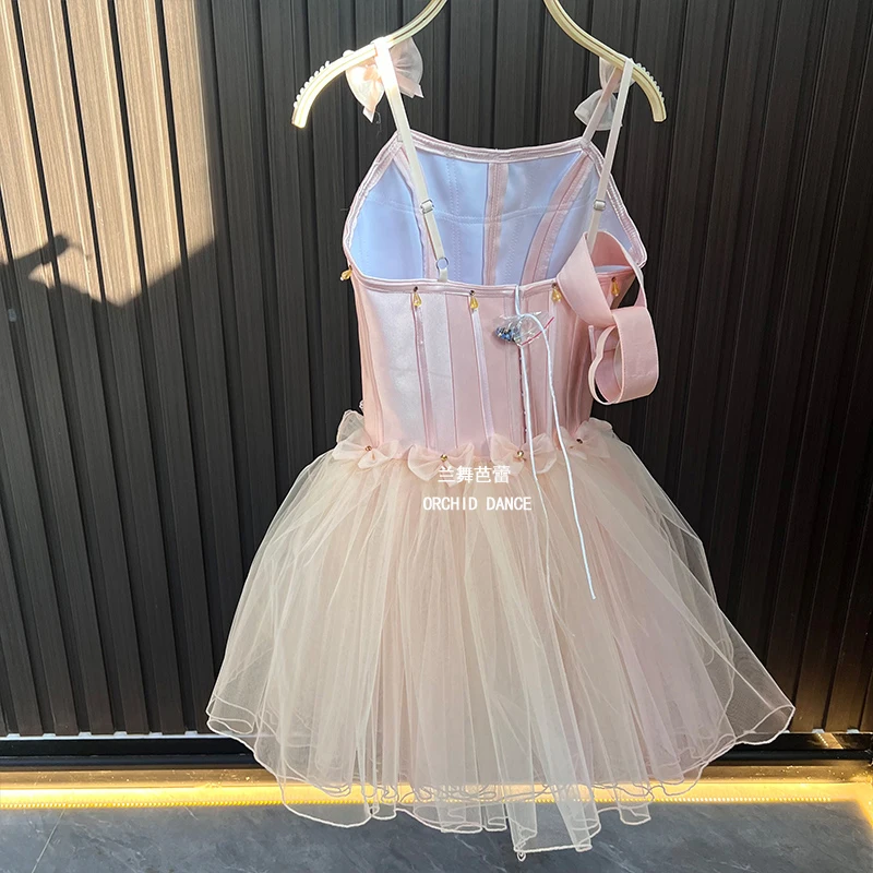 BT01402 haute qualité taille personnalisée enfants filles Ballet danse Performance porter Gilsay rose longue robe Tutu romantique