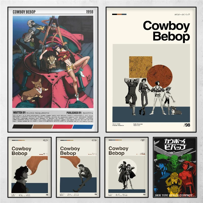 Anime Cowboy Bebop Poster Selbstklebende Kunst Wasserdichtes Papier Aufkleber Kaffeehaus Bar Zimmer Wanddekoration
