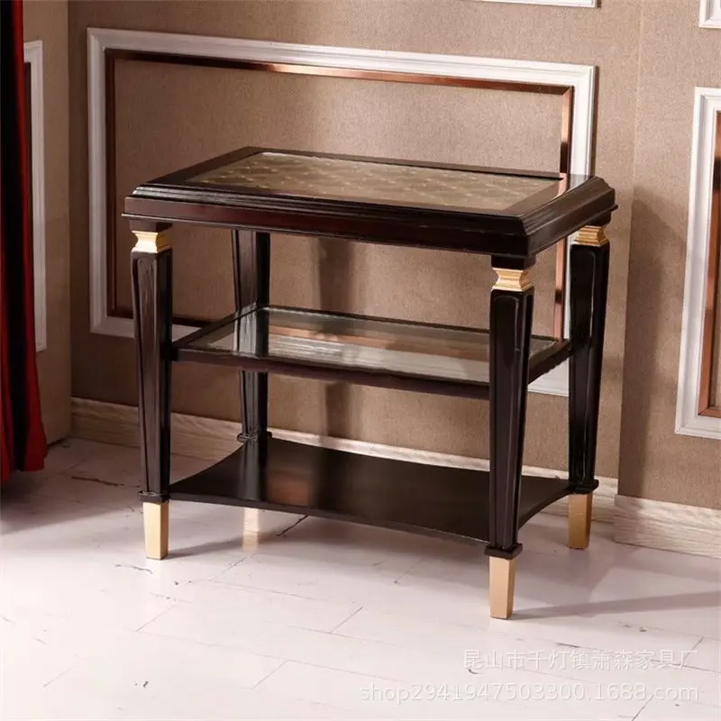 American light luxury solid wood coffee table, living room glass surface square edge table, modern hollow carved coffee table