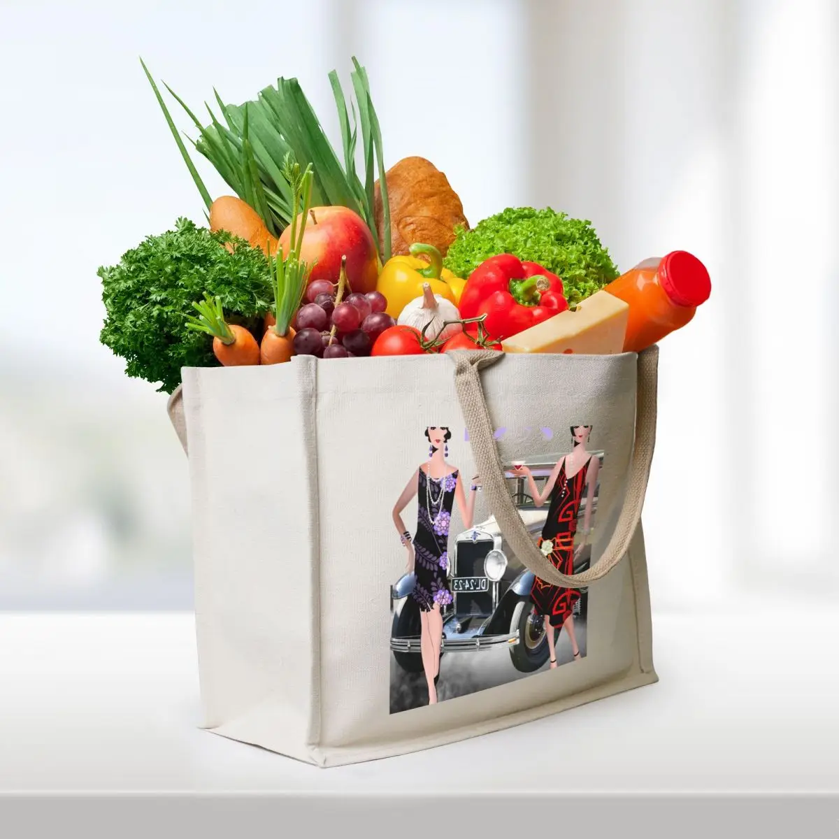 The Roaring 20’s with a Vintage White Car Tote Bag tote bags aesthetic Canvas bag handbag