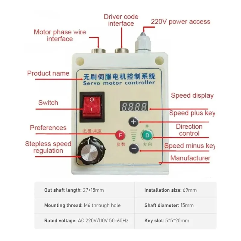 220V Brushless Servo Motor Kit Adjustable 550W 750W 1100W 2200W Motor for Sewing Machine and Lathe Machinery Servo Motor