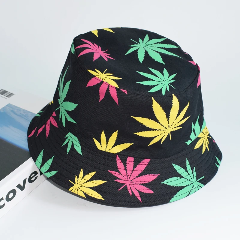 Summer Fisherman Hat  leaf  Bucket Hat men Women Outdoor weed  Panama Fashion Foldable bob Casual travel Fishing Cap