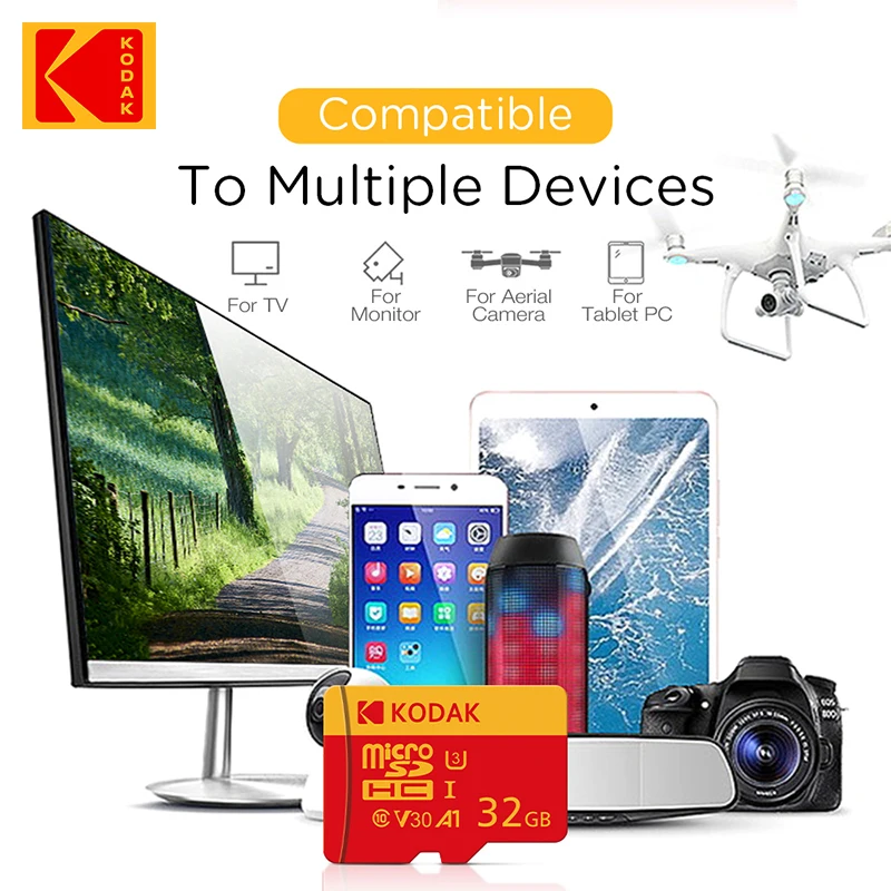 Kodak High-Speed Memory TF-kaart Micro SD-kaart 32GB/64GB/128GB/256GB voor tablets, camera's, telefoons, laptops, autoradiosystemen