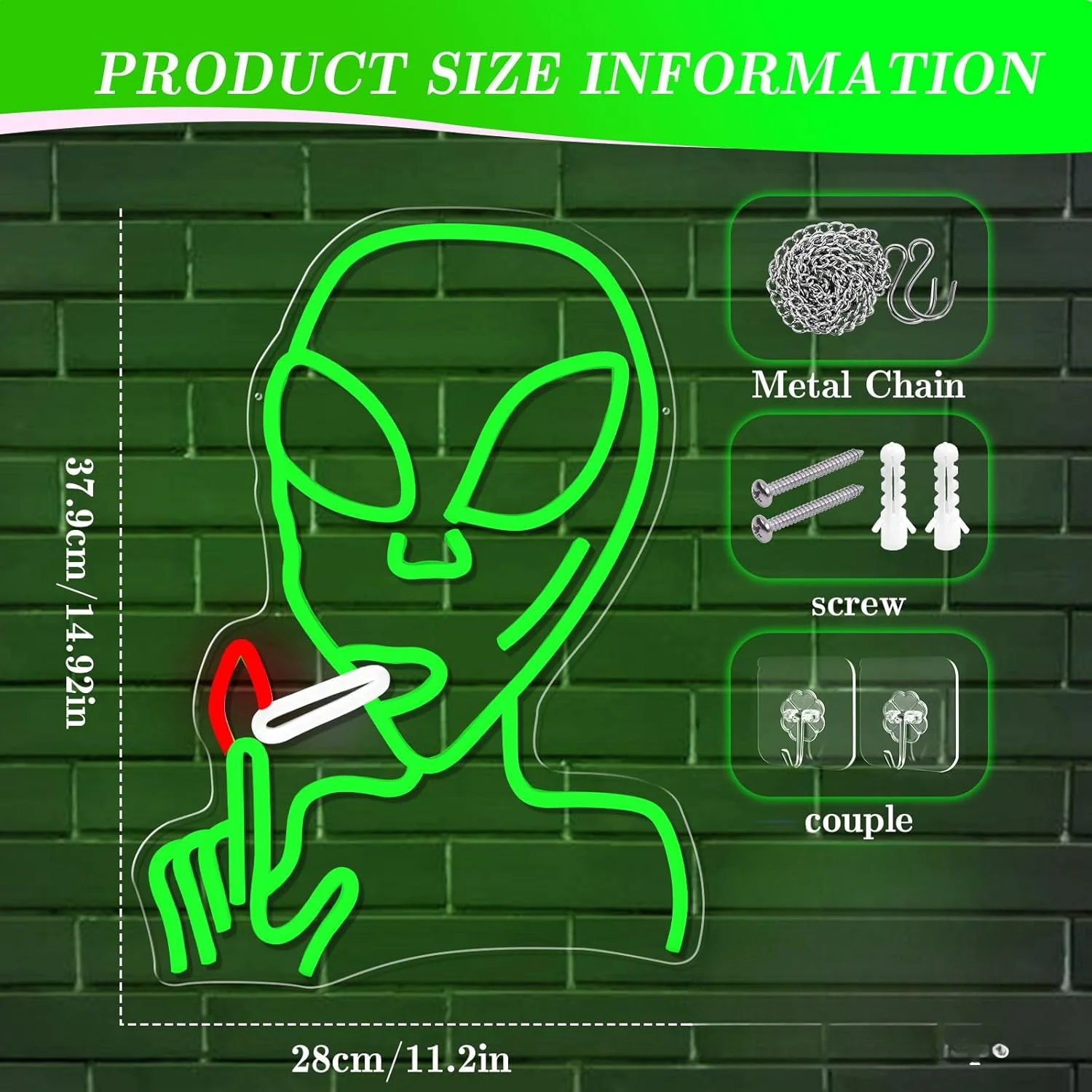 L'alien vert LED enseigne au néon USB Dimmable enseigne au néon pour salle de jeux chambre Bar salon fête d'anniversaire cadeau décoration murale