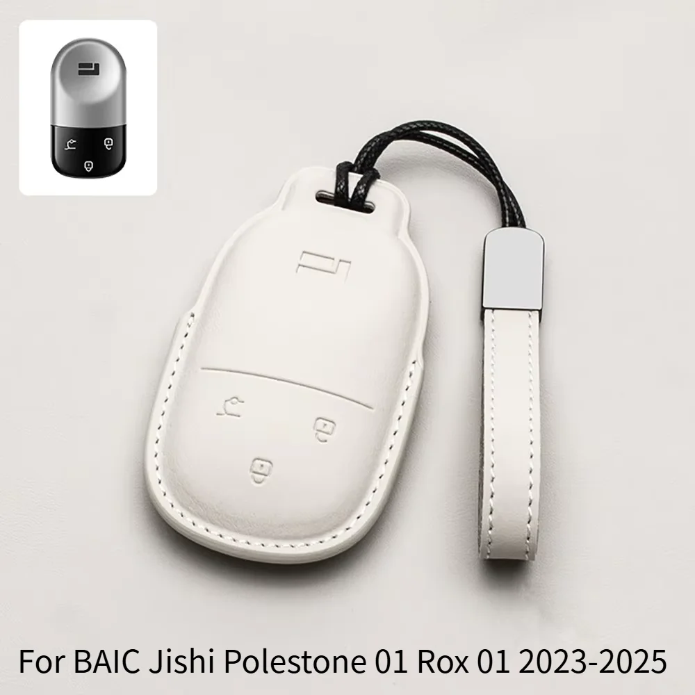 Car Upgrade For BAIC Jishi Polestone 01 Rox 01 2023-2025 Leather Key Fob Cover Case Shell Keychain Ring Holder