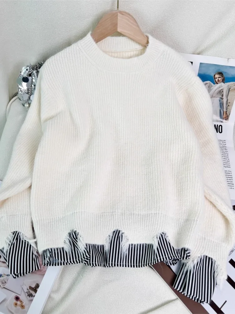 

New Color Contrast Stitching Fashion Knitted Pullover Autumn And Winter Round Neck Commuting Women's Casual Long-sleeved Sweater