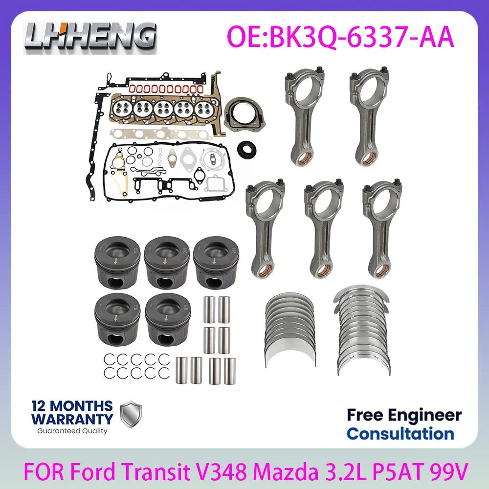 

Engine Overhaul Kit Connecting Rod Piston Gasket Bearing Set For Ford Transit 3.2L 3.2L T P5-AT SAFA 99V Ranger BT50 2011-2022