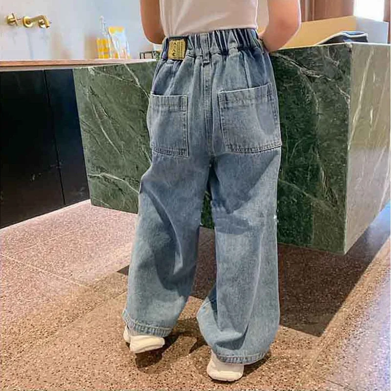 Girls' Pants Ripped Cool Wide Leg Jeans Trousers25Spring and Summer New Fashion Foreign Trade Children's Clothing Wholesale3-8Ye