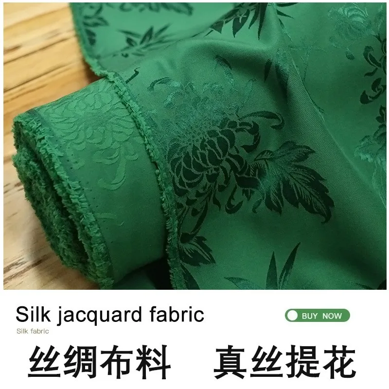 

Шелковый жаккардовый Cheongsam Hanfu, китайская ткань, ширина 19 мм, 140 см, зеленая хризантема