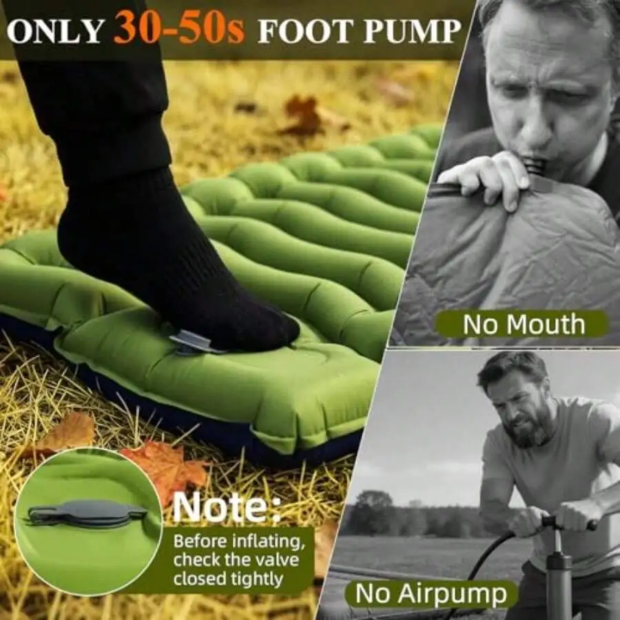 

Ultralight Inflatable Camping Sleeping Pad With Foot Pump Pillow Dual Green Blue