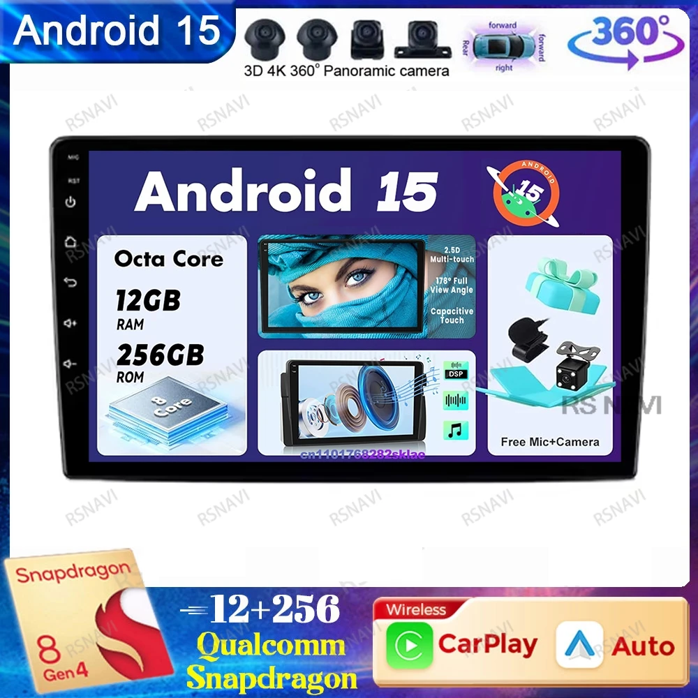 

Автомобильный радиоприемник Android 15 Автомобильный радиоприемник для 9 10-дюймового без рамки Беспроводной головное устройство Carplay Systems Авторадио DVD Qualcomm RDS Стерео