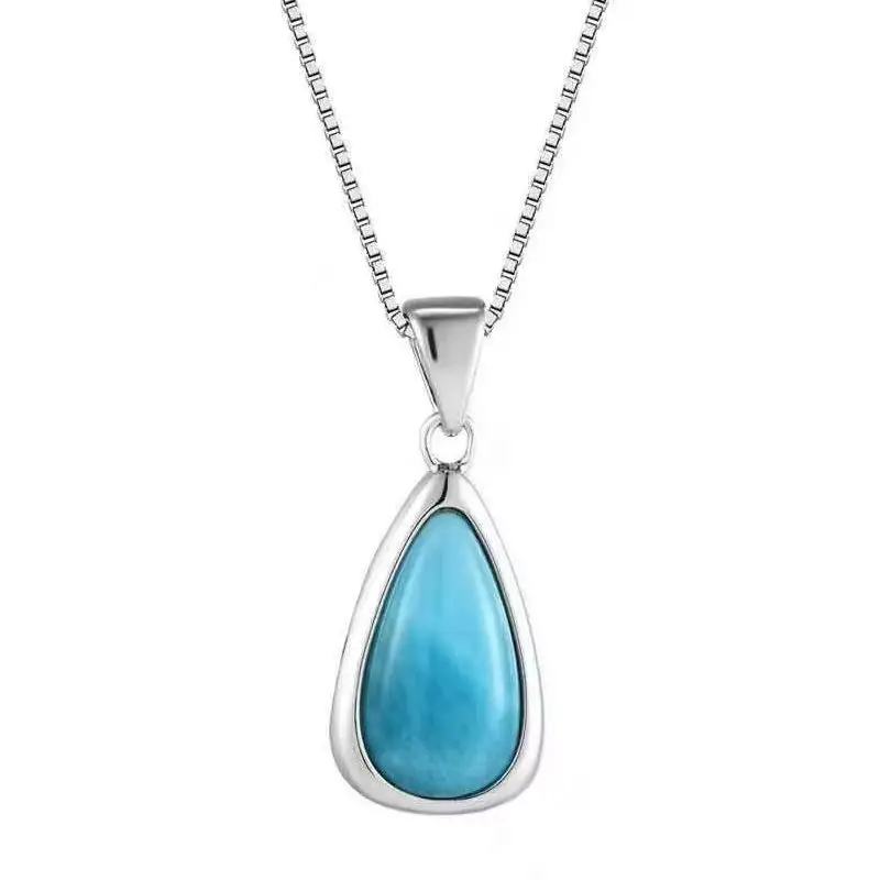 

JLP-653 Mple Charm Waterdrop Pendant 925 Sterling Silver Natural Larimar Necklace Fashion Jewelry for Men & Women & Girls