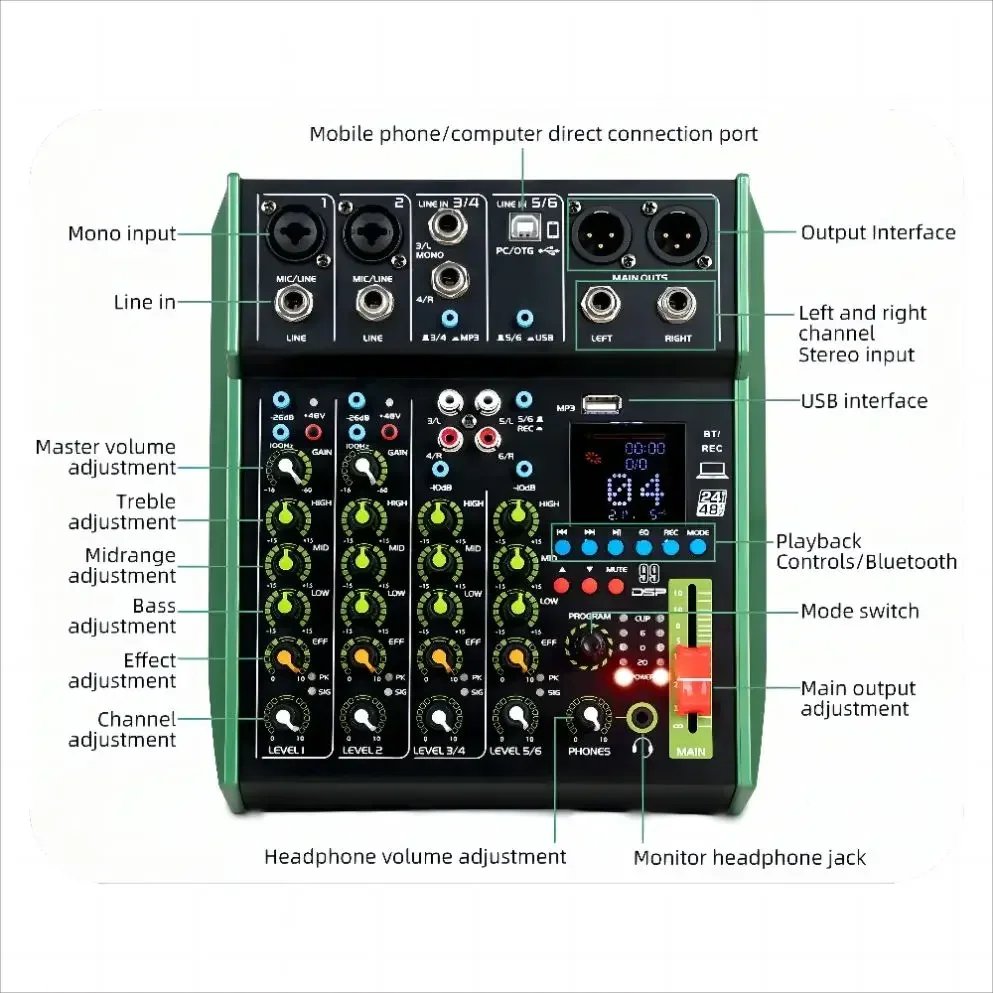 Professional Best Audio Power Mixer Console Usb 8-Channel 6-Channel