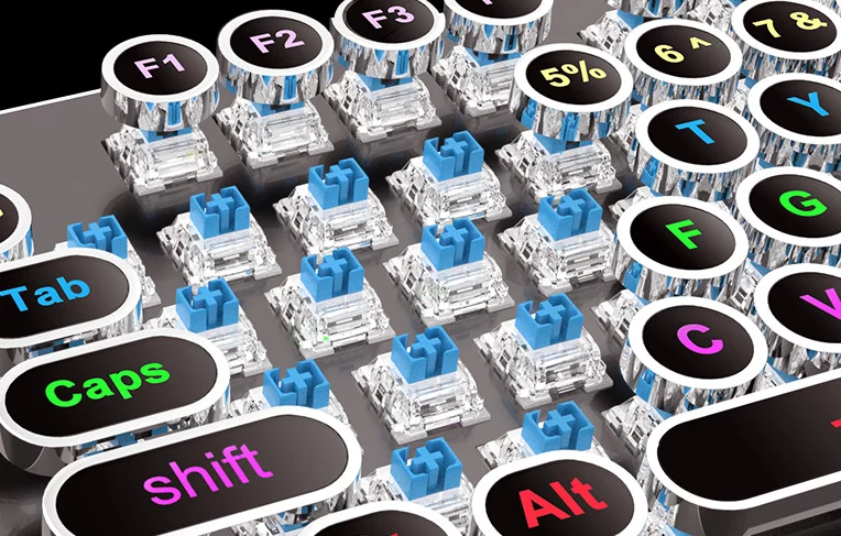 Macchina da scrivere retrò Steampunk RGB Tastiera cablata retroilluminata a LED Tasti rotondi punk Tastiera da gioco meccanica per PC desktop/laptop/Phon