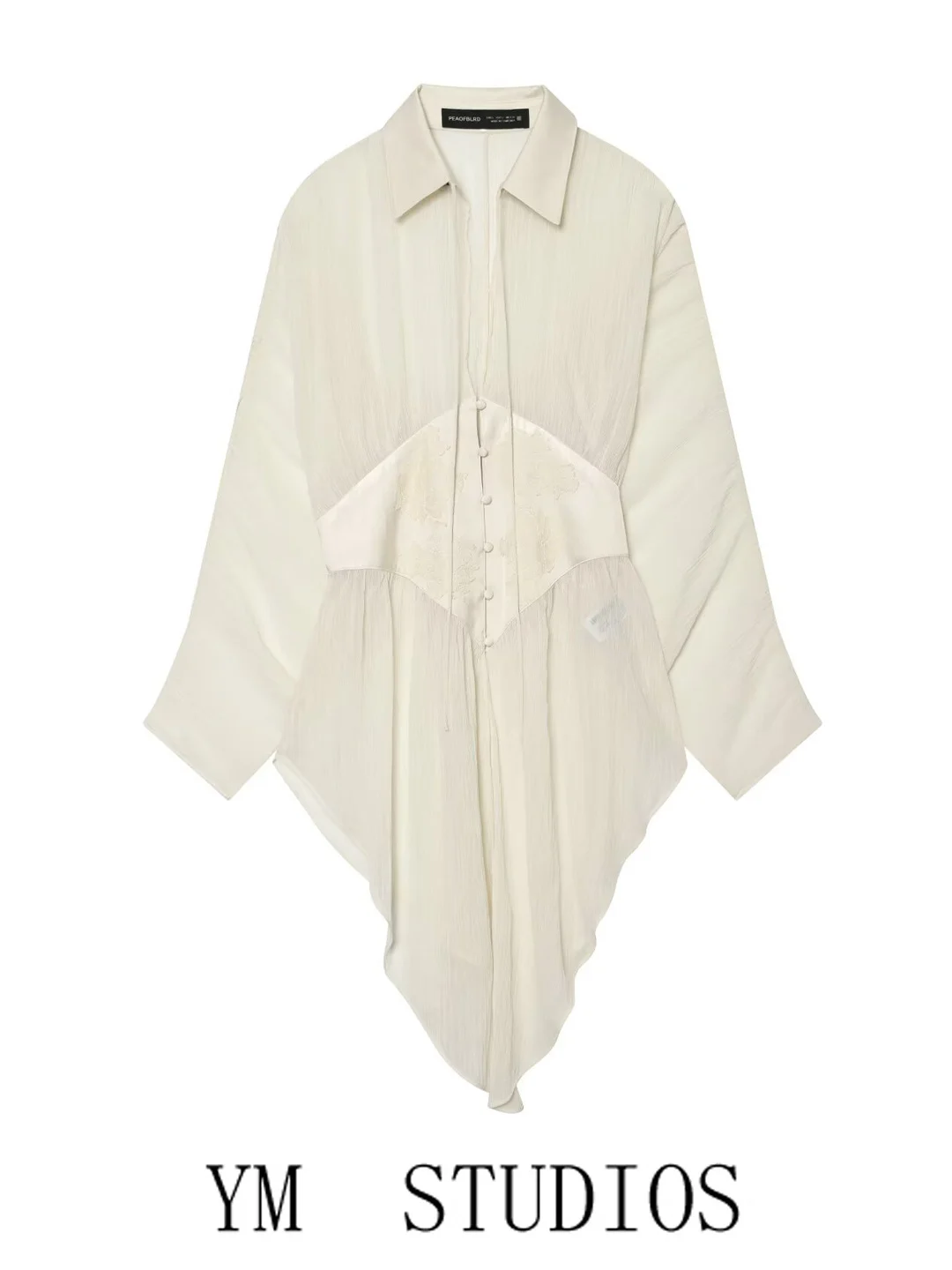 Women's Loose Batwing Long Sleeve Asymmetrical Georgette Semi-Transparent Sunscreen Open Cardigan Shirt Comfortable Breathable