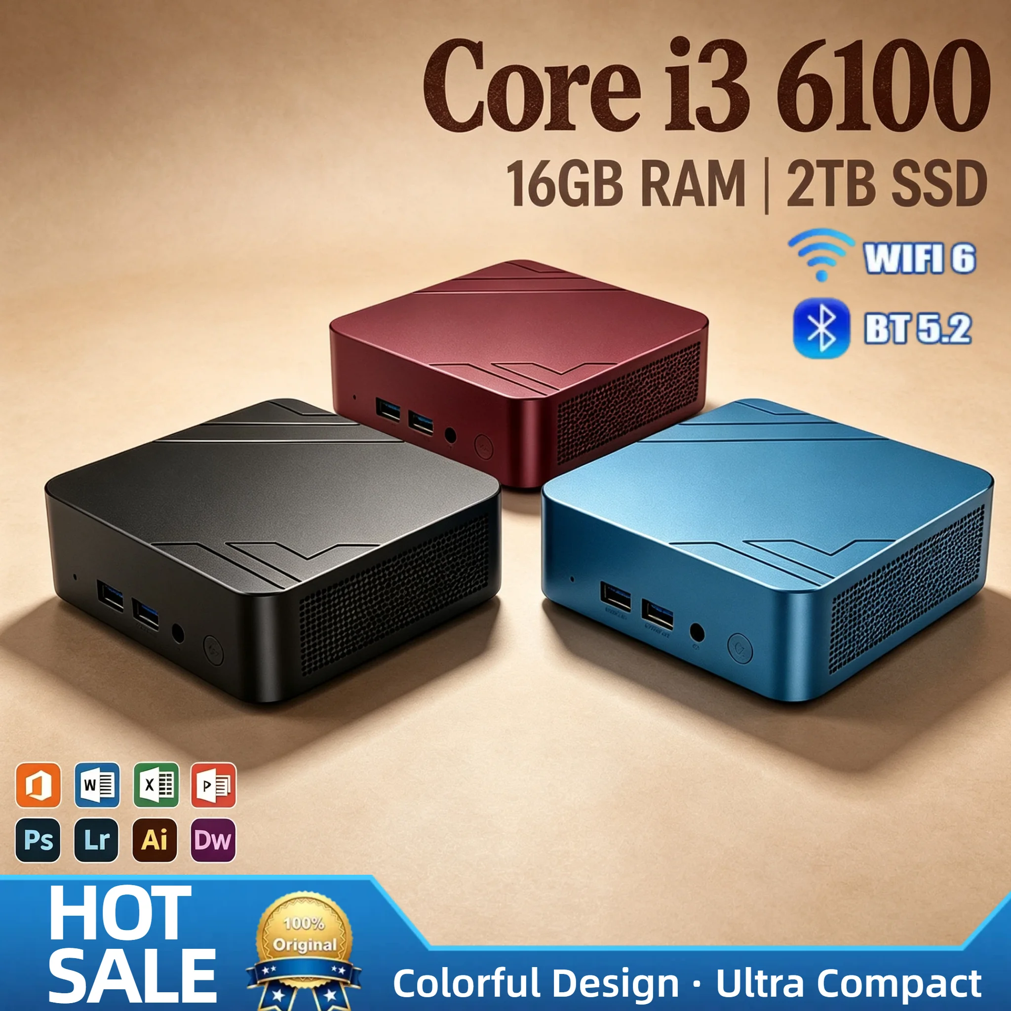 Intel Core i3-6100 Mini PC 16GB DDR4 1TB 2TB NVMe SSD WiFi6 BT5.2 Low Power Desktop Pro Max Plus Ultra Unit