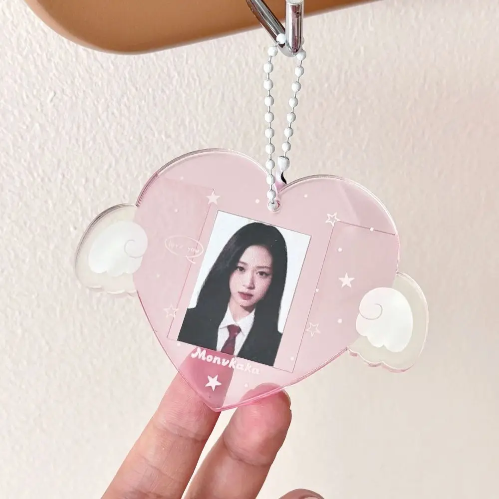 Creative 1 inch Photocard Holder Acrylic Love Wings Idol Photo Holder Gift Kawaii Bag Pendant