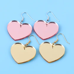 Gold Silver Color Mirrored Heart Acrylic Dangle Earrings for Women 2024 Trending Peach Love Pendant Earring Simple Jewelry Gifts